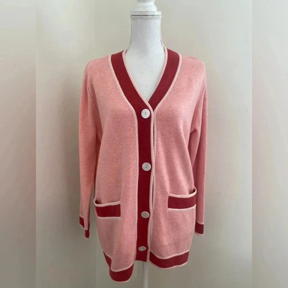 Tuckernuck Lauren Two Tone Pink Cotton & Wool Cardigan Sweater in Size X- Small - Picture 2 of 8